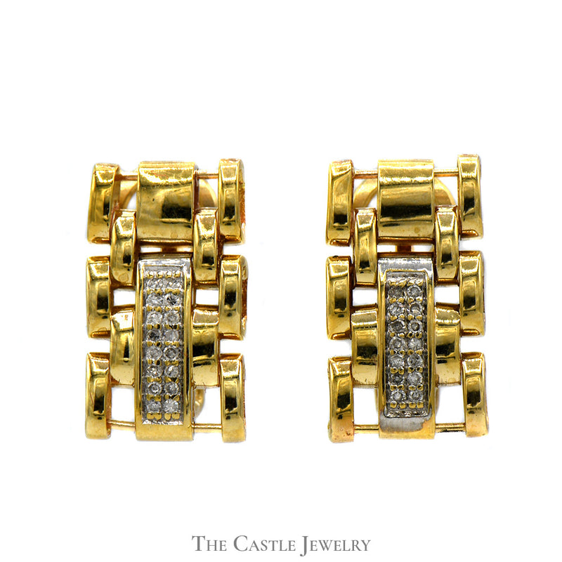 Jubilee Band Style Earrings with Diamond Accents in 14k Yellow Gold