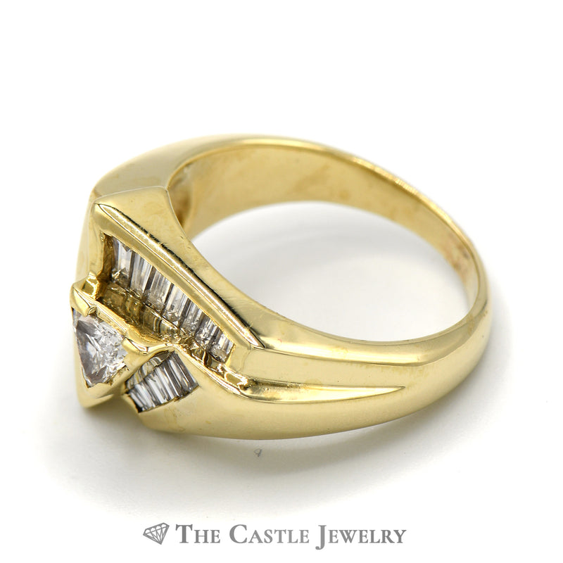 Triangular Baguette Diamond Cluster Ring with .25ct Trillion Cut Diamond Solitaire Center in 14k Yellow Gold