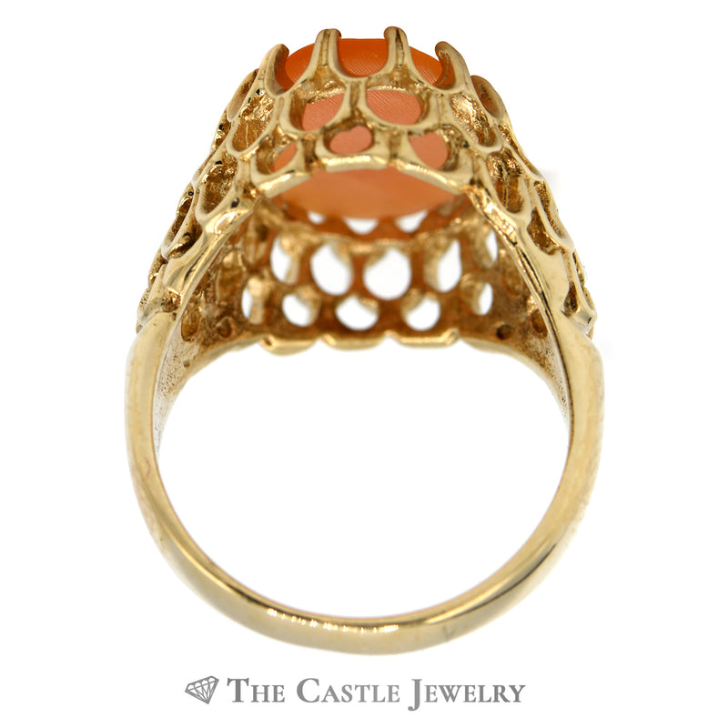 Oval Shaped Cameo Ring in 10k Yellow Gold Scalloped Mounting