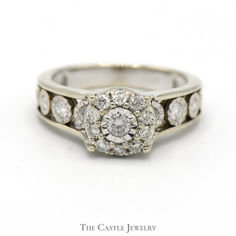 Illusion Set Diamond Cluster Ring with Diamond Accents in 10k White Gold