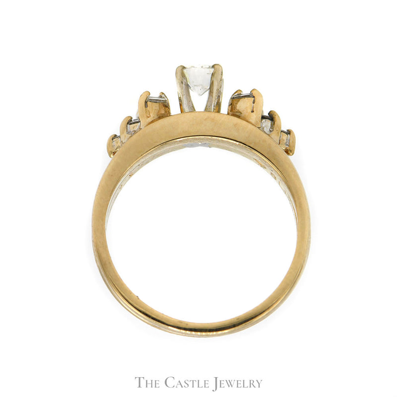 Round Diamond Bridal Set with Baguette and Round Diamond Accents in 14k Yellow Gold