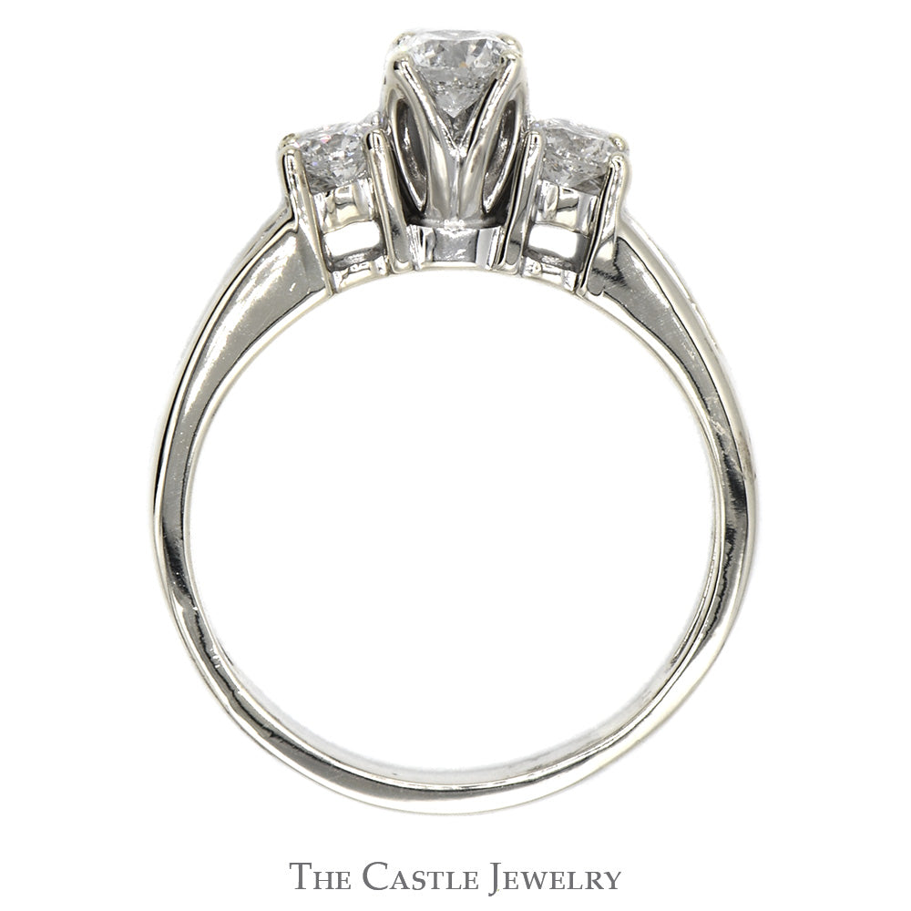 1cttw Three Stone Diamond Engagement Ring with Channel Set Diamond Accents in 14k White Gold