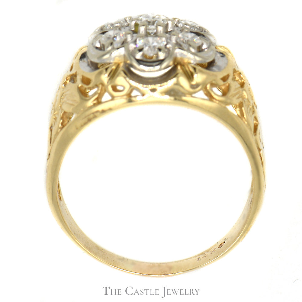 3/4cttw Kentucky Cluster Ring in 14k Yellow Gold