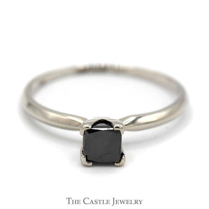 3/4ct Princess Cut Black Diamond Engagement Ring in 14k White Gold Tiffany Mounting