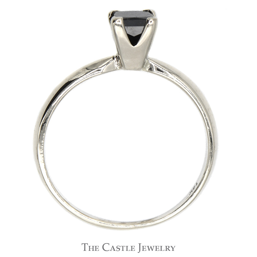 3/4ct Princess Cut Black Diamond Engagement Ring in 14k White Gold Tiffany Mounting