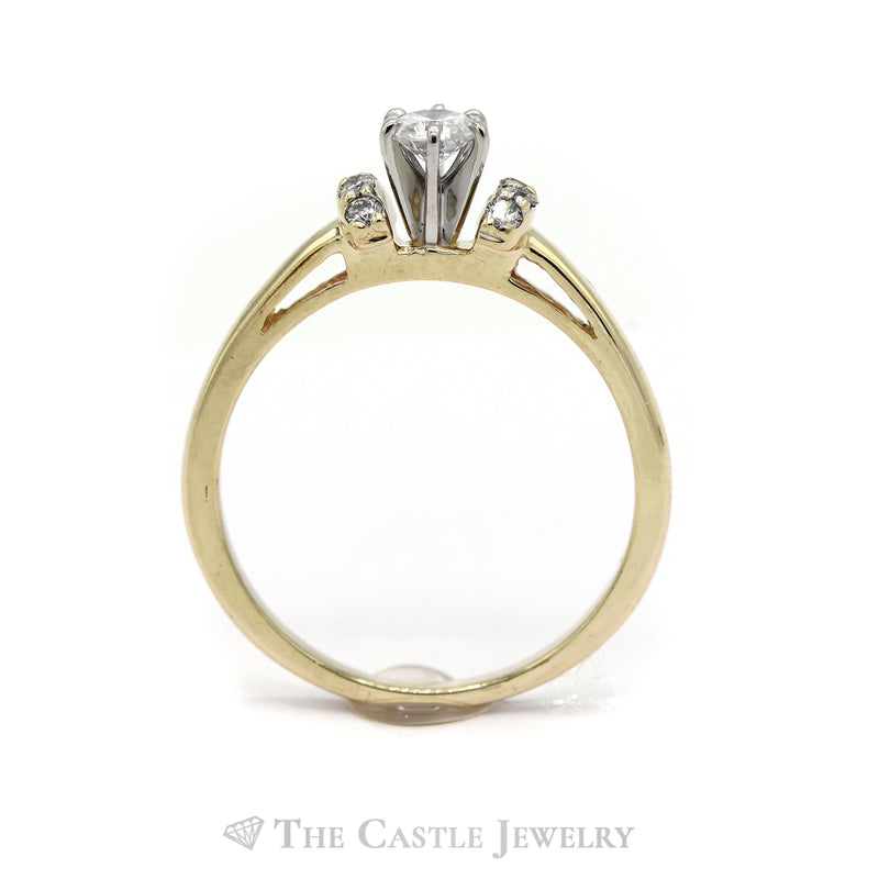 Round Diamond Solitaire with Diamond Accents Engagement Ring in 10KT Yellow Gold