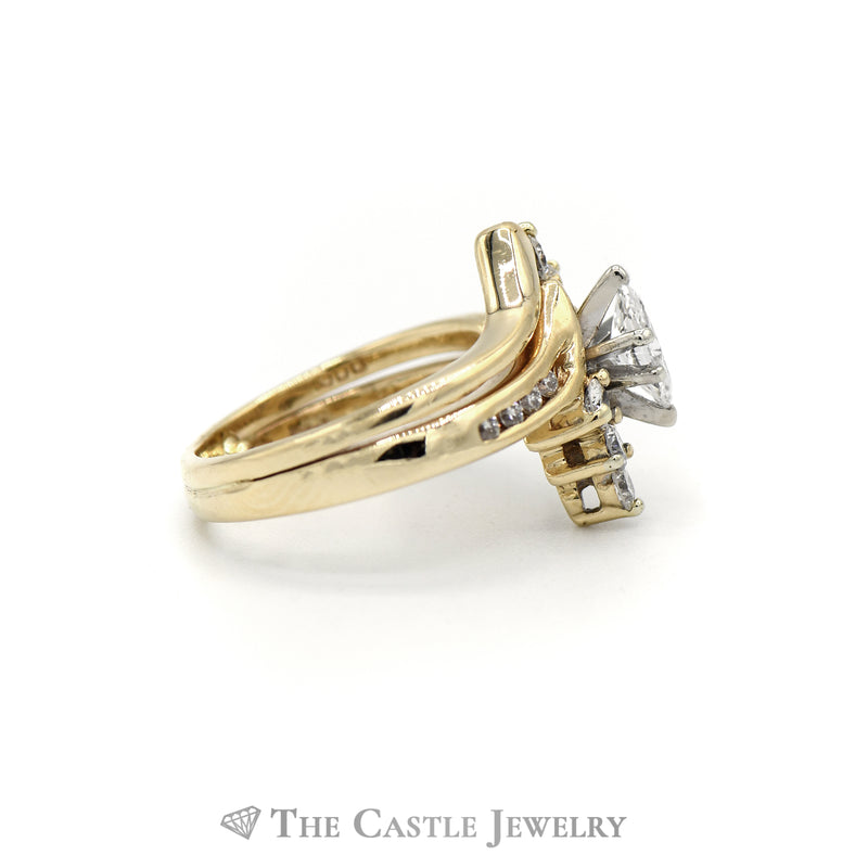 .55CTTW Marquise Cut Diamond Bridal Set with Round Diamond Accents in 14KT Yellow Gold