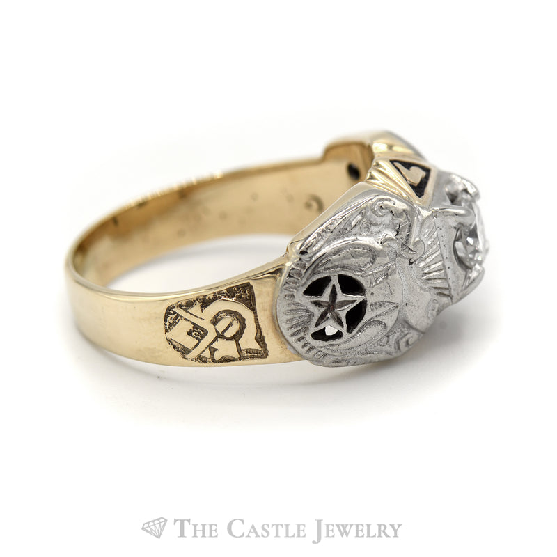 Two-Toned 1CT Round Diamond Masonic Ring in 10KT White and Yellow Gold