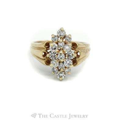 Marquise Shaped Round Diamond Cluster Ring in 14KT Yellow Gold