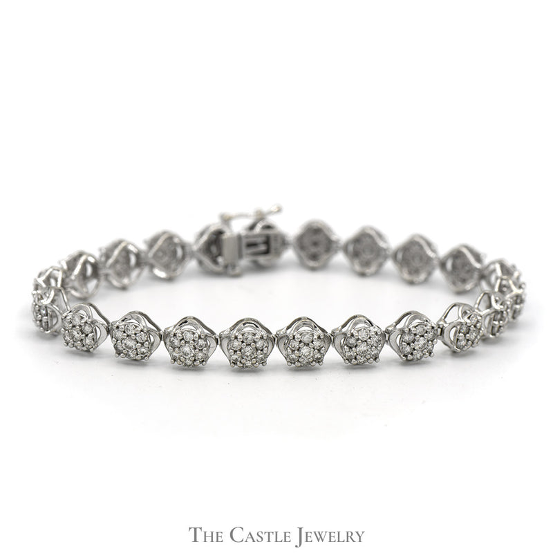 7 inch 3.5cttw Round Diamond Cluster Bracelet in 10k White Gold