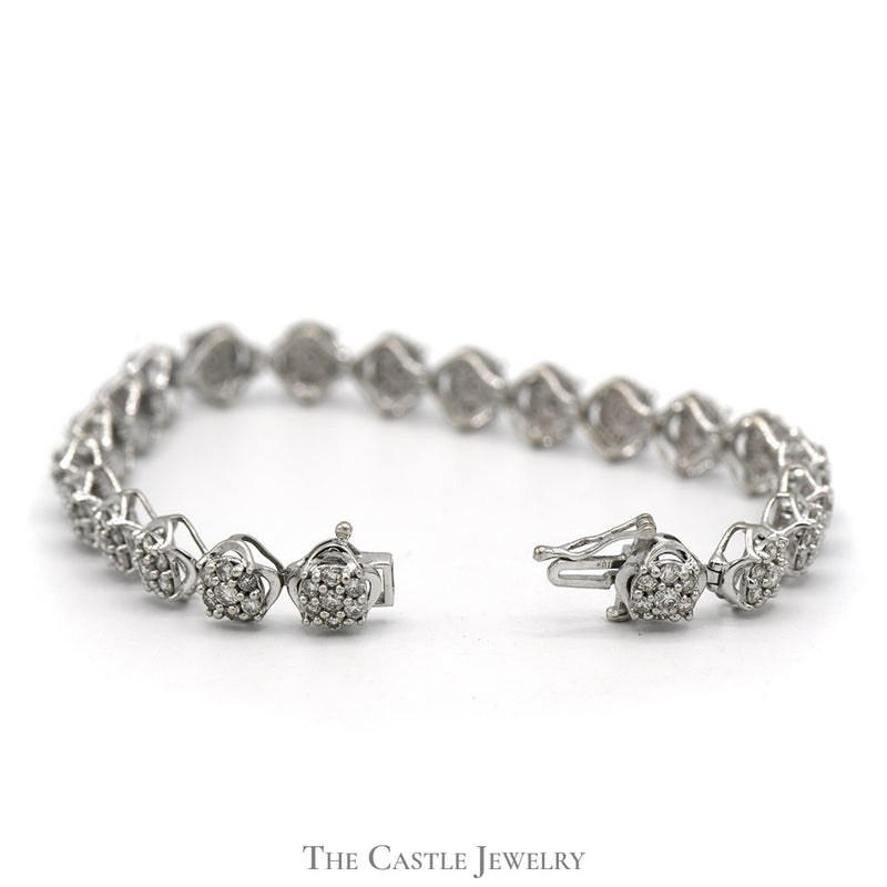7 inch 3.5cttw Round Diamond Cluster Bracelet in 10k White Gold