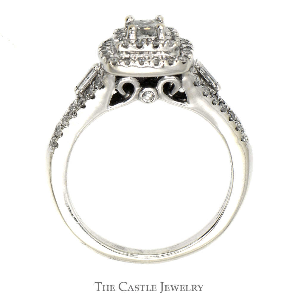 3/4cttw Princess Cut Diamond Engagement Ring with Double Diamond Halo