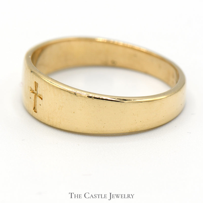 14k Yellow Gold Etched Cross Band - Size 7.25