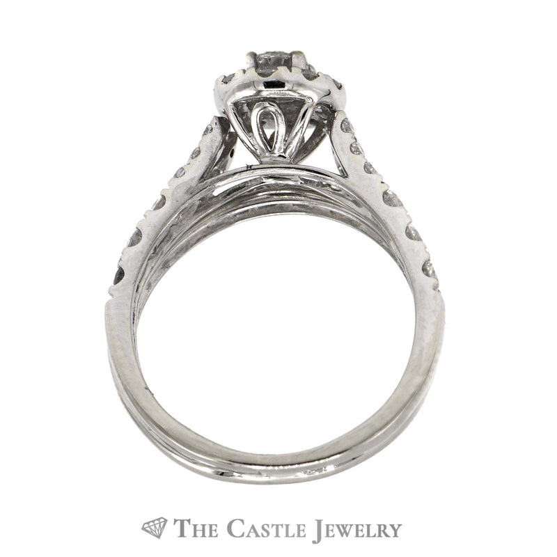 1cttw Oval Cut Diamond Bridal Set with Halo and Accented Matching Band in 14k White Gold
