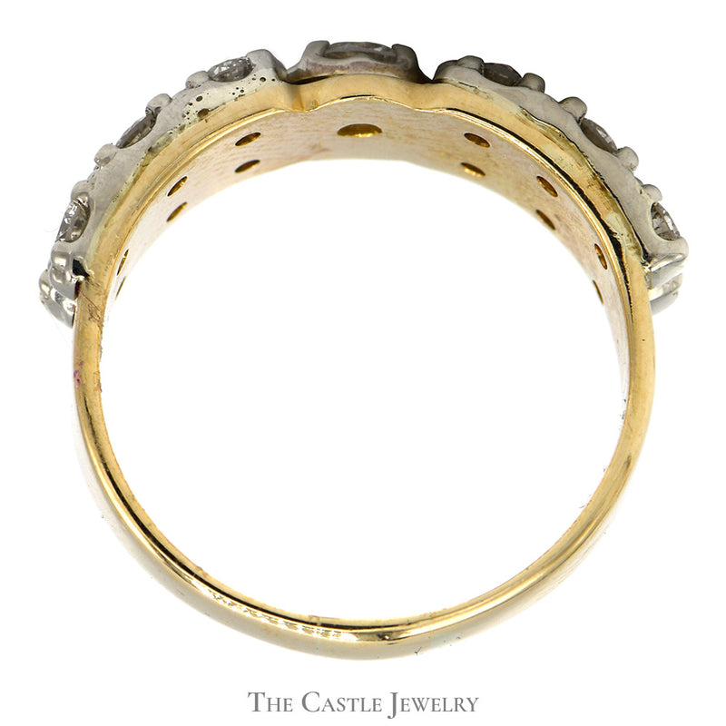 1cttw Round Diamond Solitaire with Double Row of Diamond Accents in 14k Yellow Gold