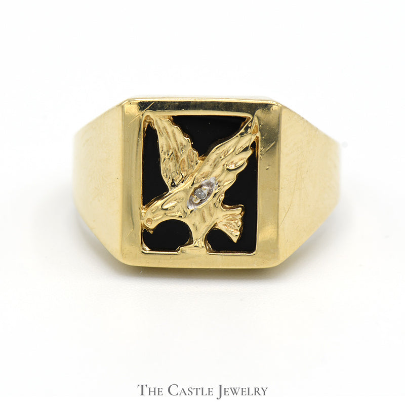 Black Onyx Eagle Ring with Diamond Accent in 10k Yellow Gold