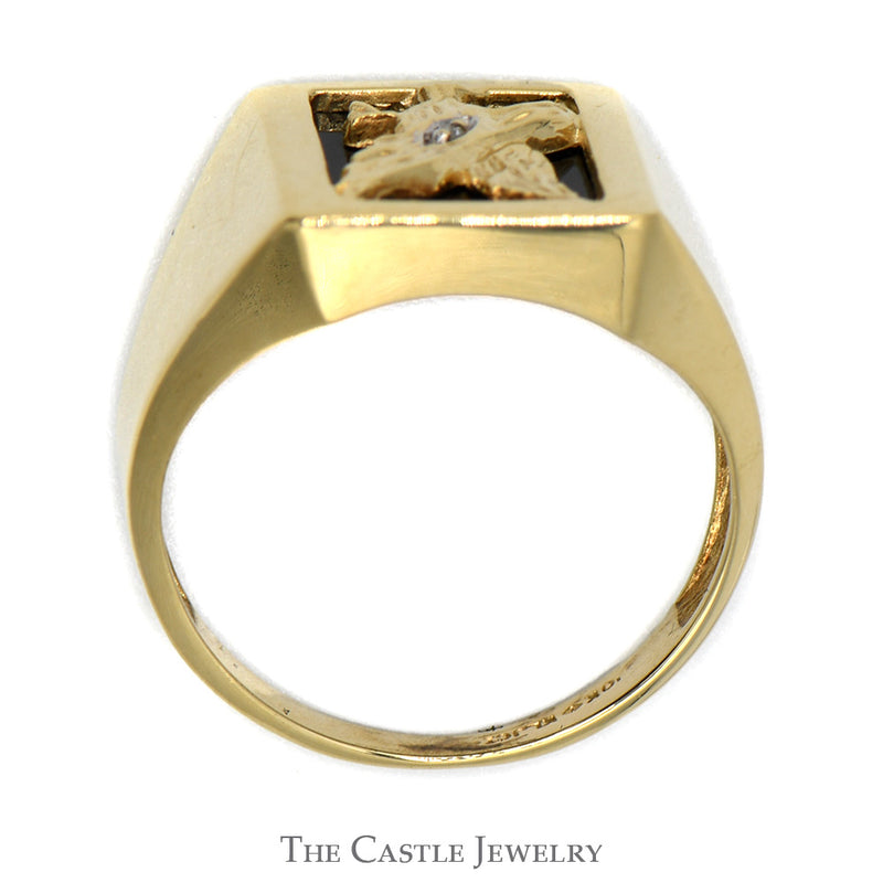 Black Onyx Eagle Ring with Diamond Accent in 10k Yellow Gold