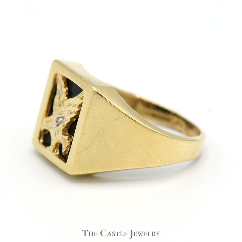 Black Onyx Eagle Ring with Diamond Accent in 10k Yellow Gold