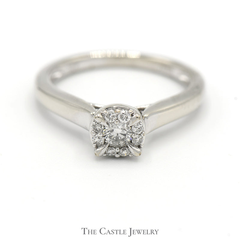 1/3cttw Diamond Cluster Engagement Ring in 10k White Gold Cathedral Mounting