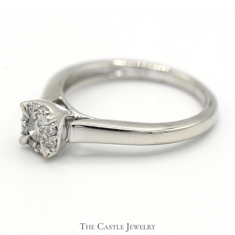 1/3cttw Diamond Cluster Engagement Ring in 10k White Gold Cathedral Mounting