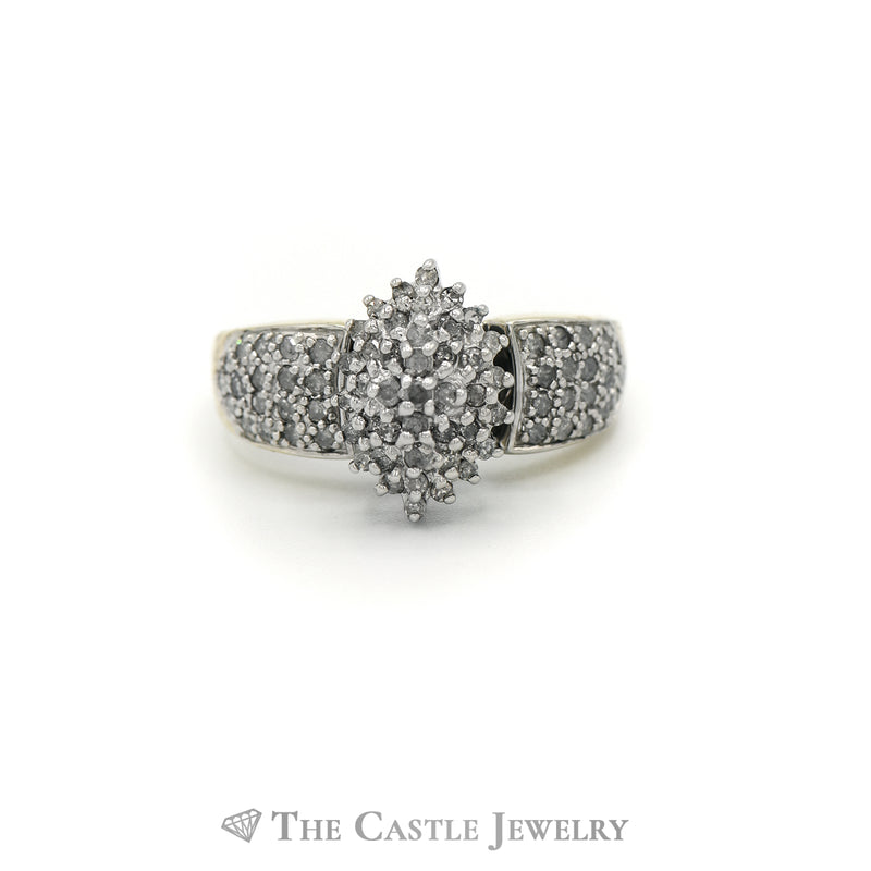 Marquise Shaped 1cttw Diamond Cluster Ring in 10k Yellow Gold