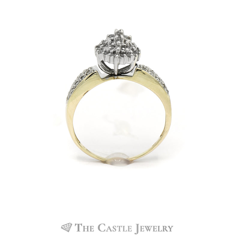 Marquise Shaped 1cttw Diamond Cluster Ring in 10k Yellow Gold