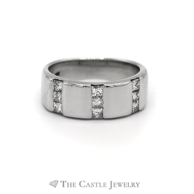 .75CTTW Gent's Triple Row Princess Cut Band in 14KT White Gold