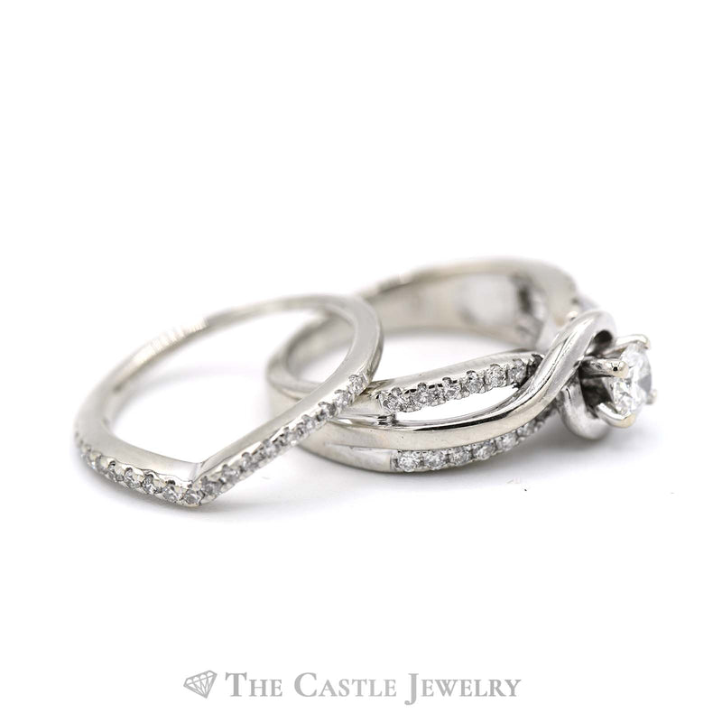 3/4cttw Diamond Bridal Set with Diamond Accents & Matching Band in 14k White Gold