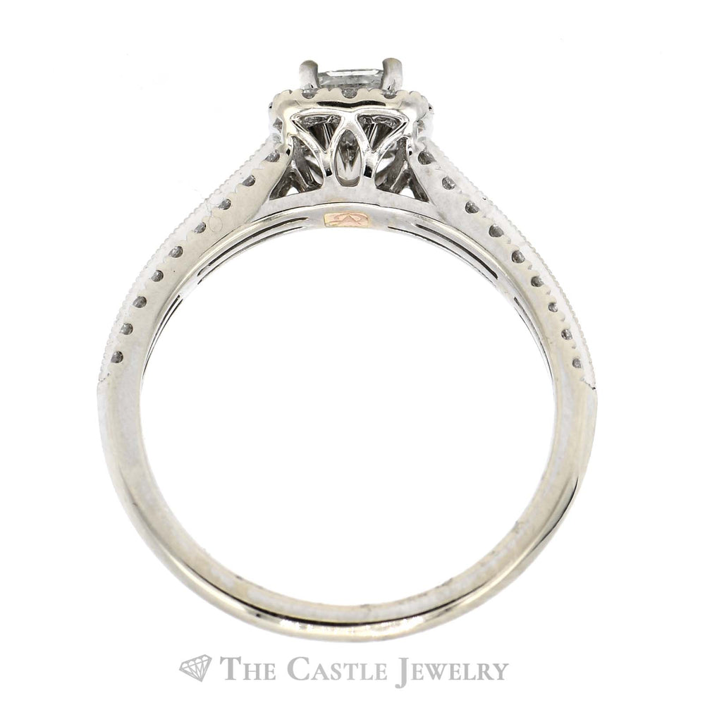 Adrianna Papell Designer Princess Cut Engagement Ring with Diamond Halo & Accents in 14k White Gold