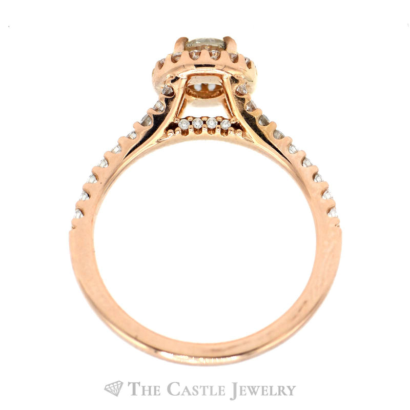 1cttw Round Diamond Bridal Ring with Diamond Halo & Matching Diamond band in 18k Rose Gold