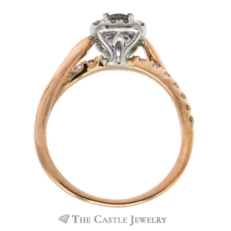 1cttw Round Diamond Bridal Set with Halo and Matching Accented Band in 14k Rose Gold