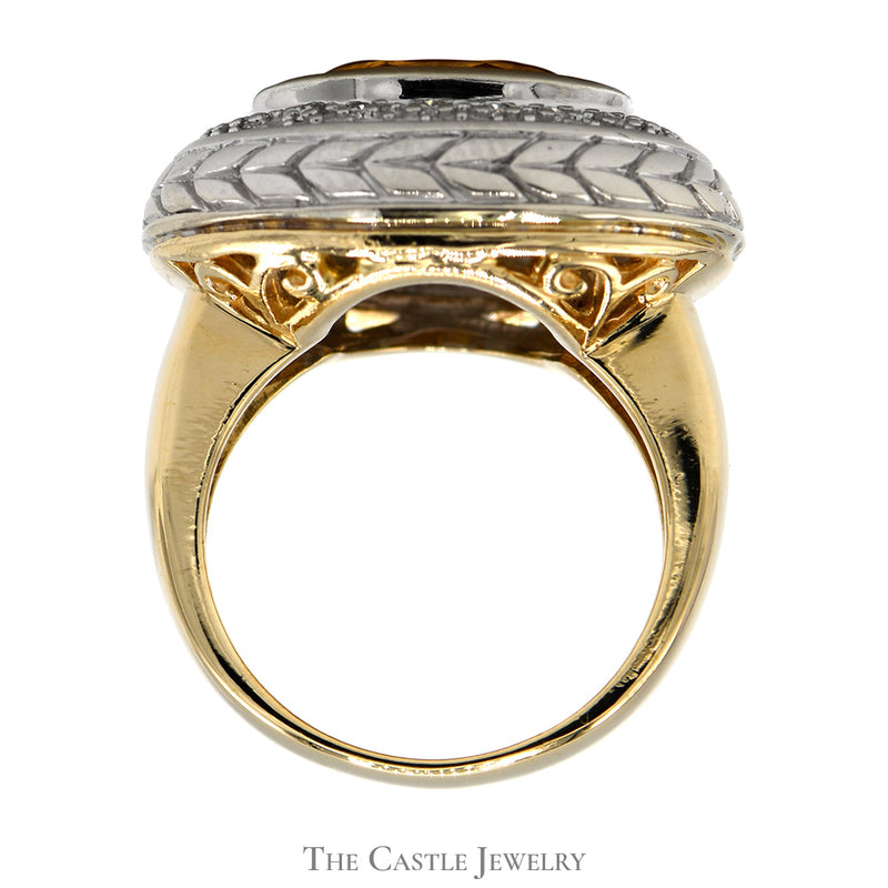 Oval Citrine Ring with Illusion Set Diamond Halo in 14k Yellow Gold Setting