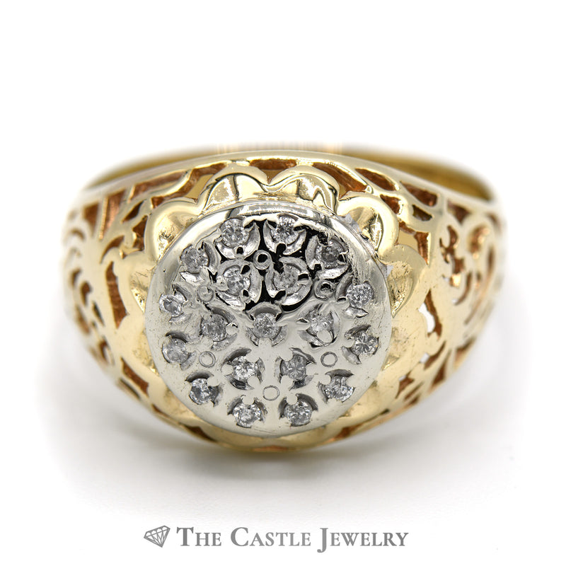 Kentucky Diamond Cluster Ring with Filigree Sides in 14k Yellow Gold