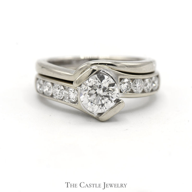 Tension Set Diamond Solitaire Bridal Set with Channel Set Diamond Accents in 14k White Gold