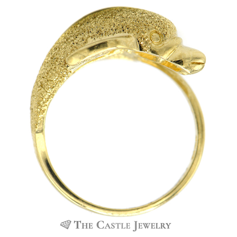 14k Yellow Gold Textured Dolphin Ring