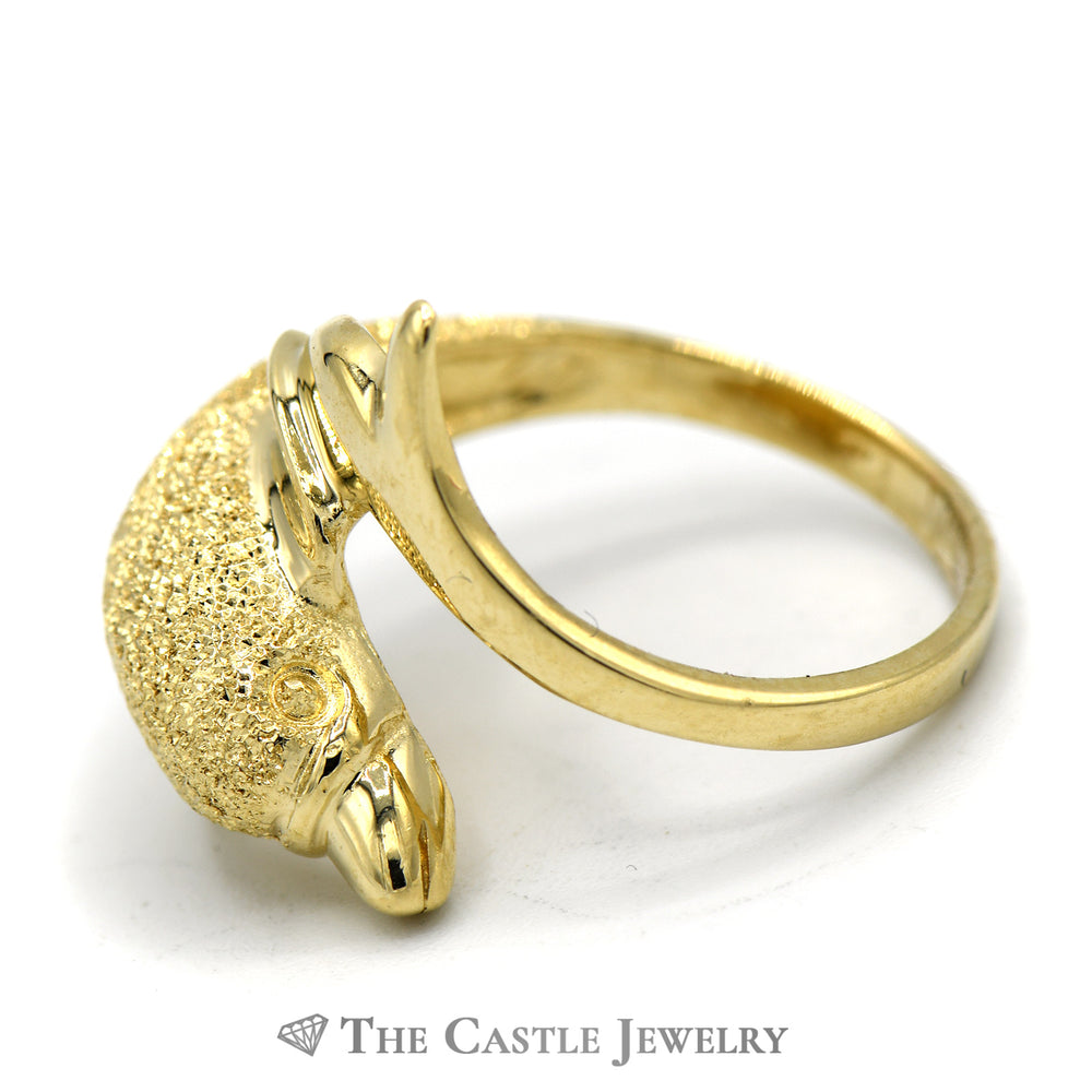 14k Yellow Gold Textured Dolphin Ring