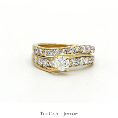 1.25cttw Round Diamond Solitaire Bridal Set with Accents and Matching Band in 14k Yellow Gold