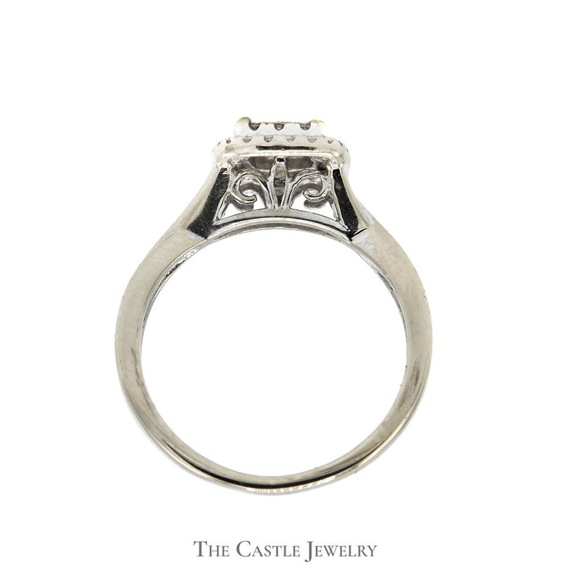 1/2cttw Diamond Cluster Engagement Ring with Diamond Halo in 10k White Gold with Twisted Sides
