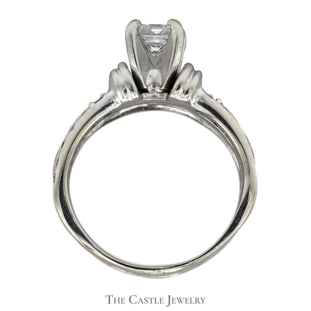 3/4cttw Princess Cut Diamond Bridal Set with Accents and Matching Twisted Band in 14k White Gold