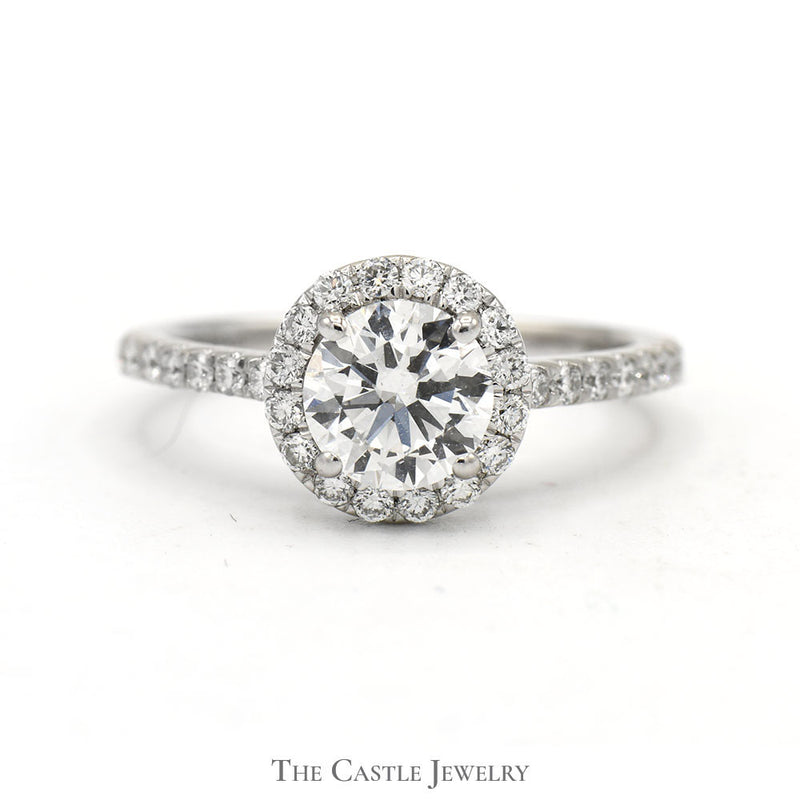 1.35cttw Lab Grown Round Diamond Engagement Ring with Halo and Accented Sides in 14k White Gold
