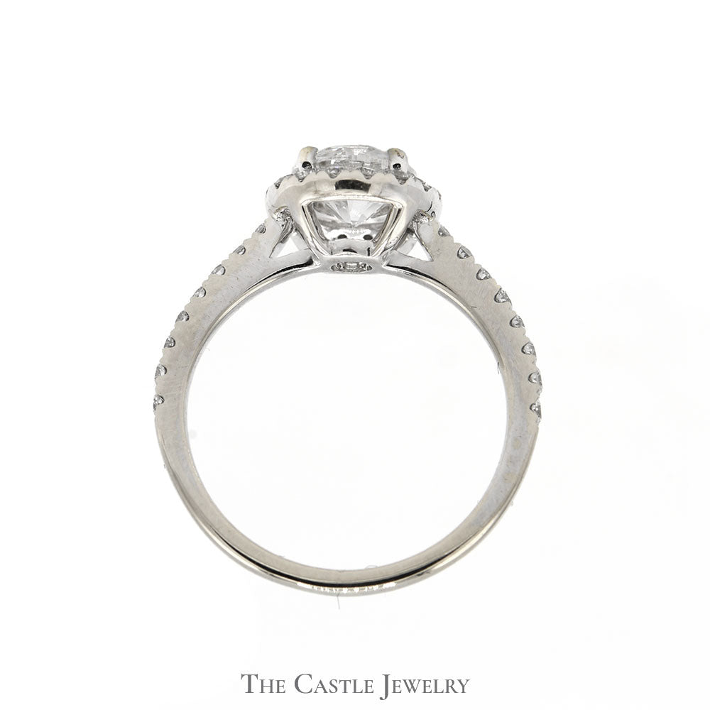 1.35cttw Lab Grown Round Diamond Engagement Ring with Halo and Accented Sides in 14k White Gold