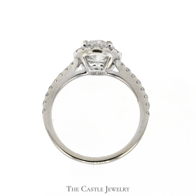 1.35cttw Lab Grown Round Diamond Engagement Ring with Halo and Accented Sides in 14k White Gold