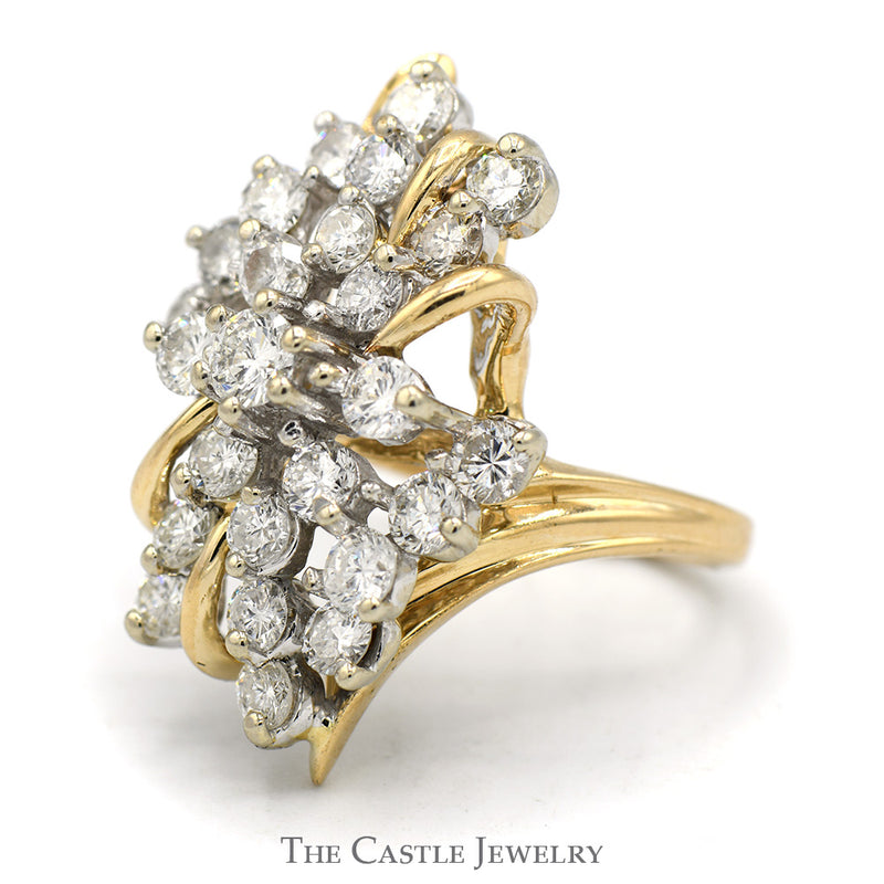 2.5cttw Diamond Cluster Ring with Open Bypass 14k Yellow Gold Setting