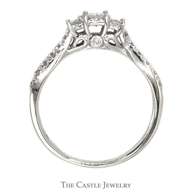1/3cttw Princess Cut Diamond Three Stone Engagement Ring with Diamond Accents in 10k White Gold