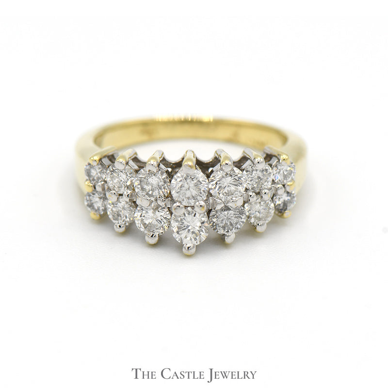 1cttw Double Row Diamond Cluster Band in 14k Yellow Gold