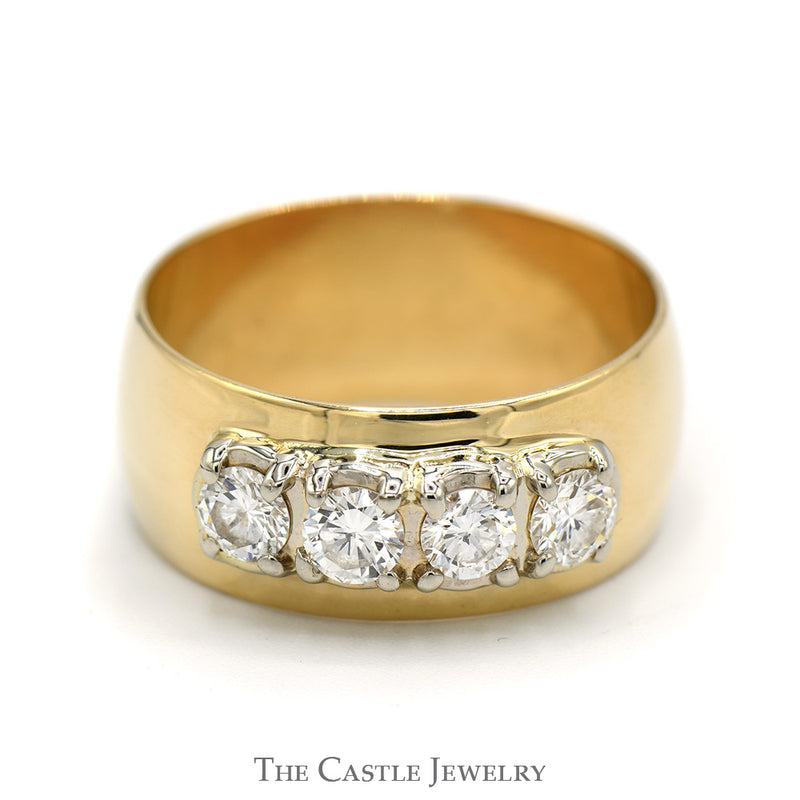 4 Round Diamond Band in 14k Yellow Gold 10mm Wide Band