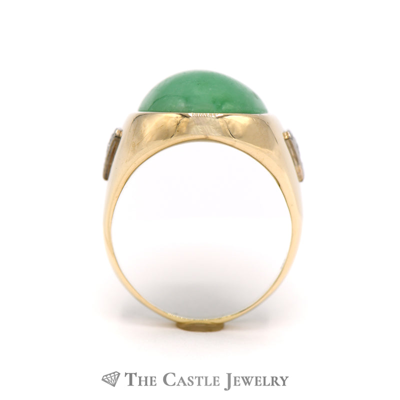 Oval Cabochon Jade Ring with Diamond Accents in 14k Yellow Gold