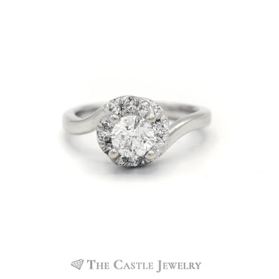.75CTTW Round Diamond Bridal Ring with Twisted Diamond Halo in 14KT White Gold