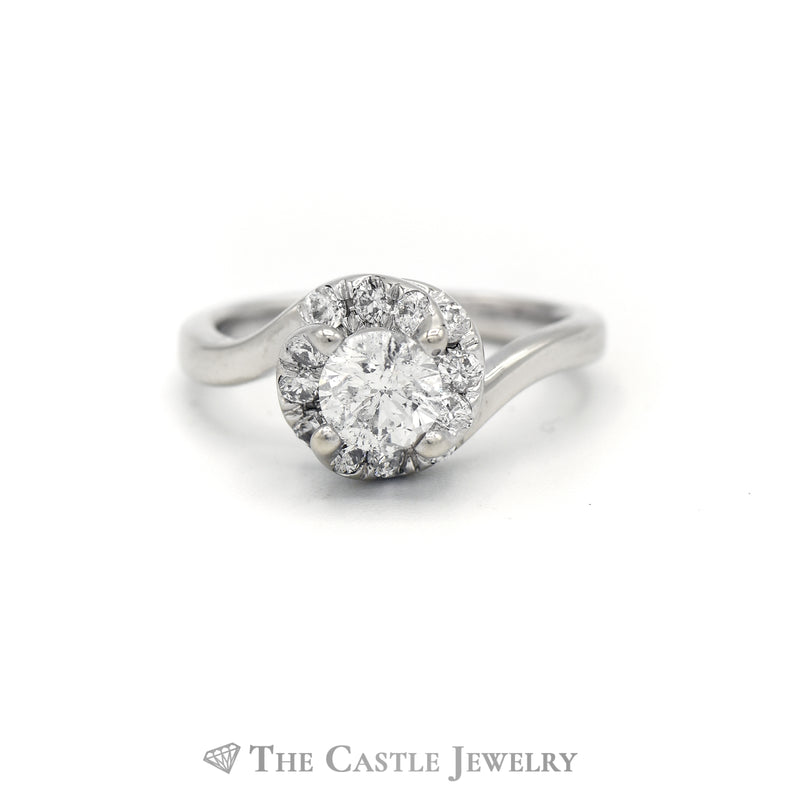.75CTTW Round Diamond Bridal Ring with Twisted Diamond Halo in 14KT White Gold