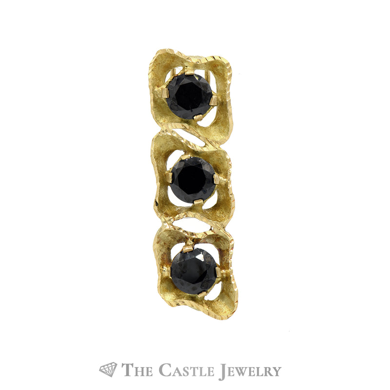 Stunning Triple Black Onyx and Brushed Gold Freeform Pendant in 14KT Yellow Gold